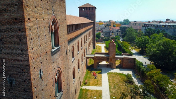 Obraz Aerial view of the Visconti castle of Pavia in Lombardy. large ancient fortress and splendid seat of a refined court. Museum and Italian cultural heritage in the tourist city of Pavia, Italy.