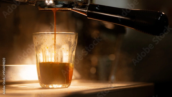 Obraz Espresso machine brewing coffee into a glass.