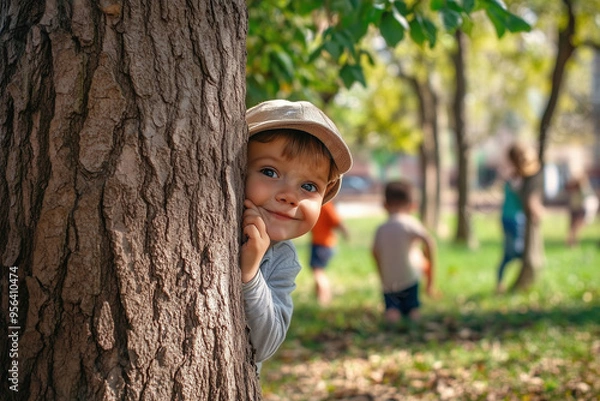 Obraz Children playing hide and seek in the park