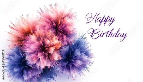 Fototapeta Happy Birthday Card with Colorful Abstract Flowers.