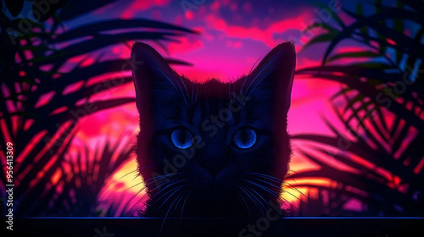 Fototapeta Cat Cute Anime Style Stained Glass Window