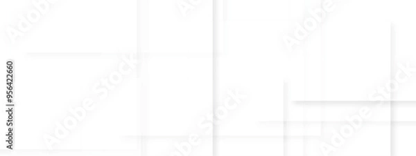 Fototapeta Abstract lines on white background with 3d shapes paper. Modern pattern elegant line template. White transparent material in square shapes. Technology concept geometric line vector background.