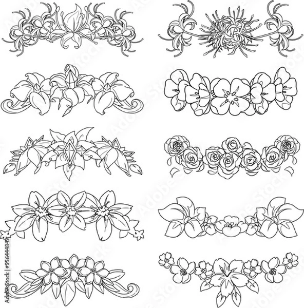 Obraz Hand drawn floral ornament collection for frame or border line