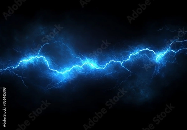 Obraz Blue Lightning Background with Electric Light Effects. AI generated illustration