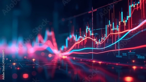 Fototapeta Futuristic Financial Data Streams with Dynamic Neon Lights