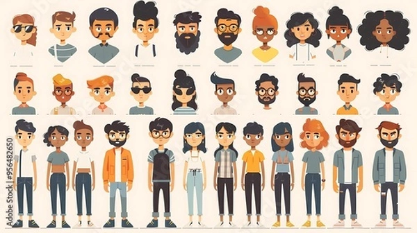Obraz Flat design character creator, mix-and-match elements, 