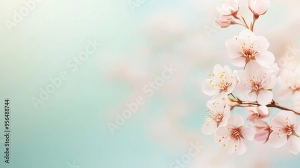 Fototapeta a spring-themed background with blooming flowers and soft pastel colors, representing renewal and growth