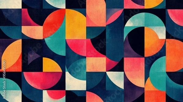 Fototapeta Colorful geometric abstract background with a repeating pattern of squares and circles.
