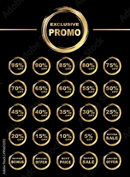 Obraz Set di risorse vettoriali per sconti, offerte speciali e promozioni sui prodotti in vendita online
