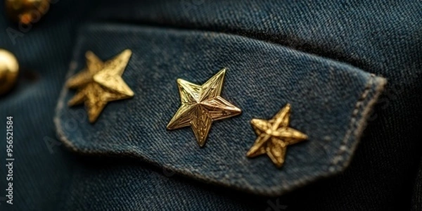 Obraz Three golden stars on denim fabric.