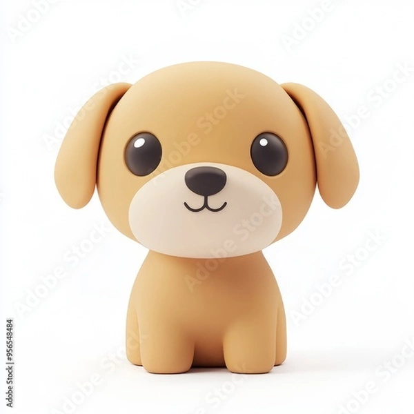 Fototapeta Adorable 3D Pastel Brown Puppy with Floppy Ears - Minimalist Design