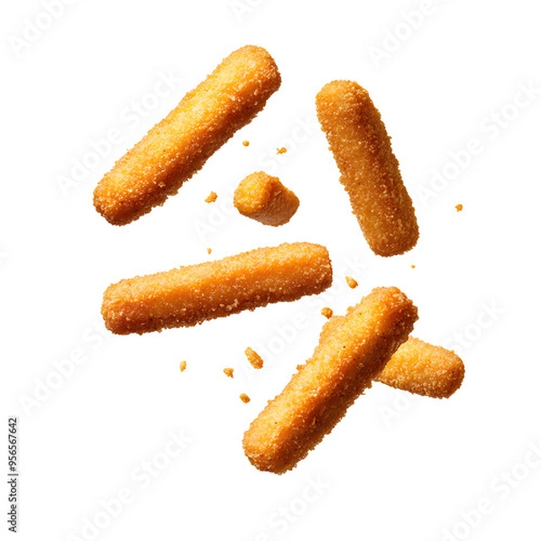 Obraz Crispy fried mozzarella cheese sticks falling isolated transparent background