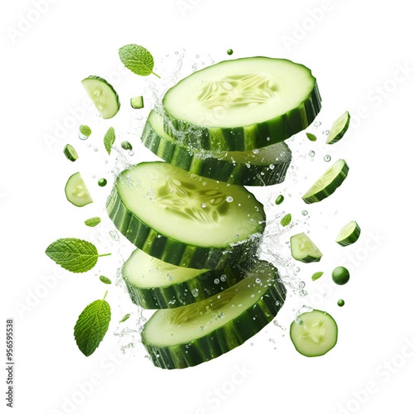 Fototapeta Falling cucumber slice