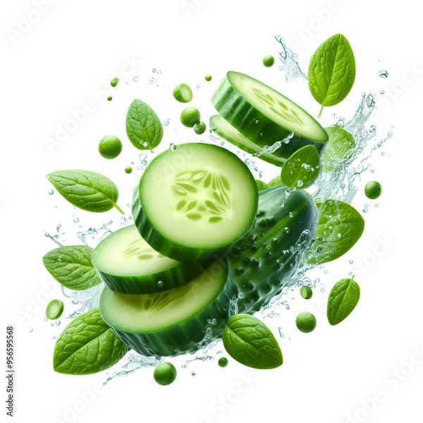 Obraz Falling cucumber slice