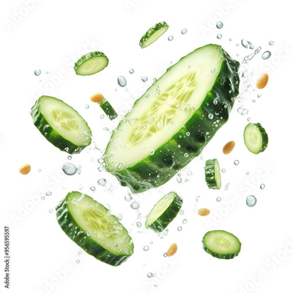 Obraz Falling cucumber slice