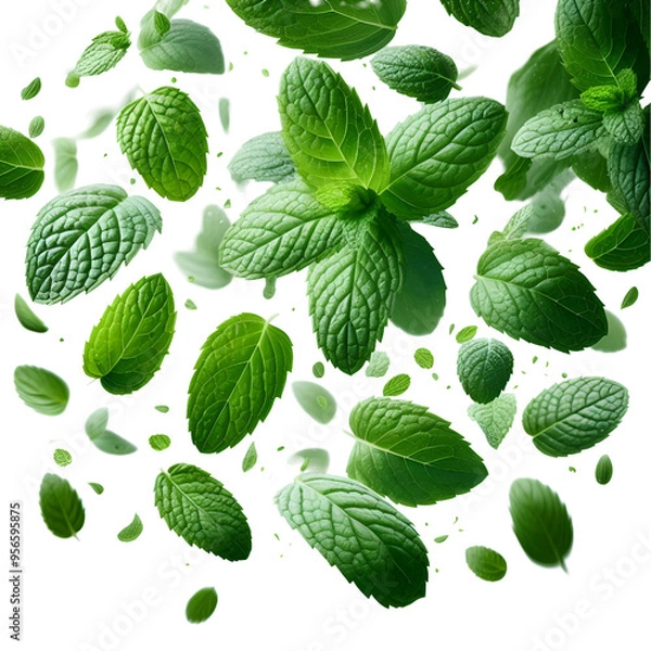 Obraz Falling mint leaves, spearmint