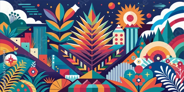 Fototapeta Abstract Geometric Landscape with Vibrant Colors and Patterns