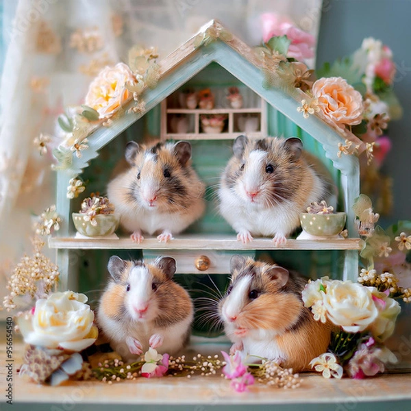 Fototapeta ドールハウスで暮らすハムスター