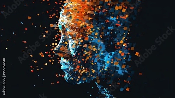 Obraz Digital Human Profile Constructed from Colorful Blocks