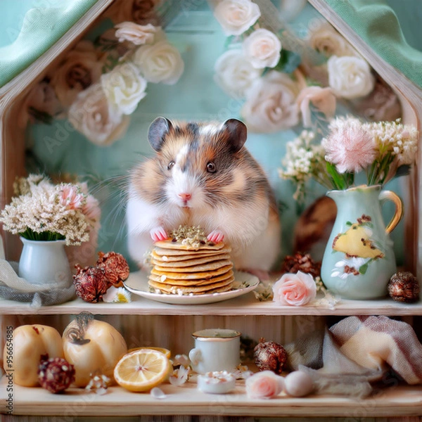 Fototapeta ドールハウスで暮らすハムスター