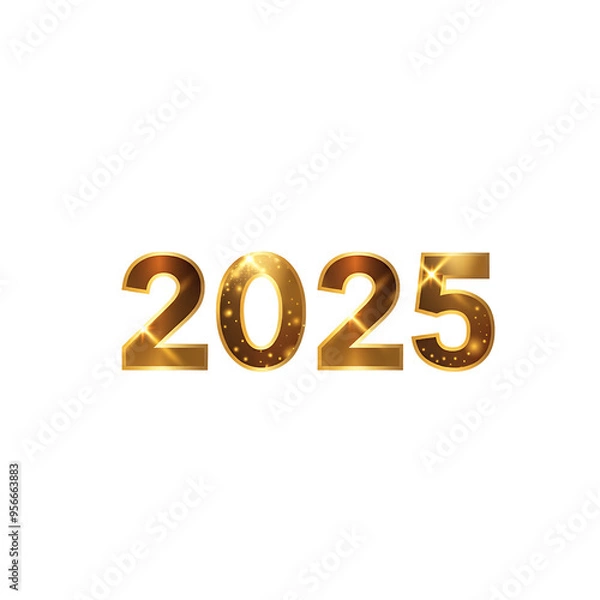 Fototapeta 2025 New Year gold metal number. png isolated background. transparent background