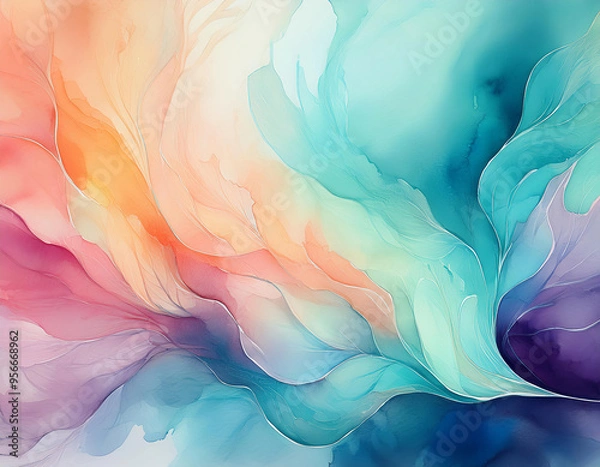 Fototapeta Abstract background with colorful wavy shapes flowing gently, creating a dreamy and ethereal atmosphere