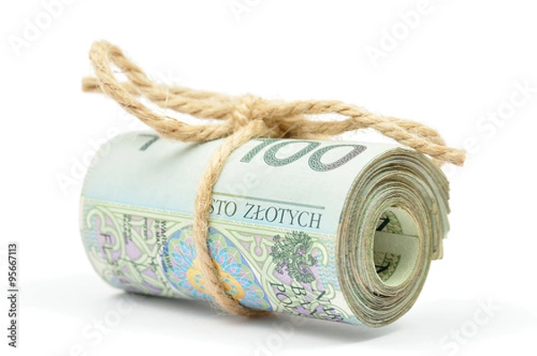 Obraz Roll of 100 PLN notes tied with a string