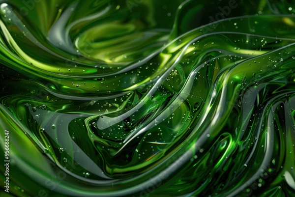 Fototapeta close up horizontal illustration of green shiny fluid abstract background