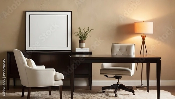 Fototapeta Modern Apartment Interior with art picture frame. Japanese home interior design of modern living room