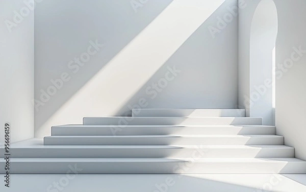 Fototapeta Minimalist Abstract White Background with Soft Shadows and Light Reflections, Ideal for Product Display or Advertising Backdrop in a Studio Setting
