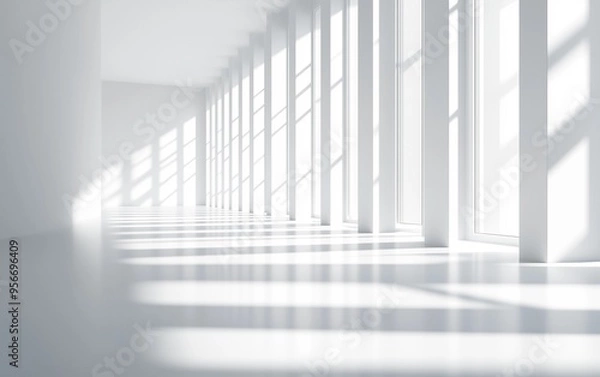 Fototapeta Minimalist Abstract White Background with Soft Shadows and Light Reflections, Ideal for Product Display or Advertising Backdrop in a Studio Setting