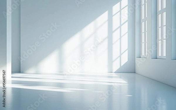 Fototapeta Minimalist Abstract White Background with Soft Shadows and Light Reflections, Ideal for Product Display or Advertising Backdrop in a Studio Setting