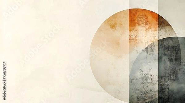 Fototapeta Geometric shapes in beige, grey, and orange tones create a balanced and abstract design.