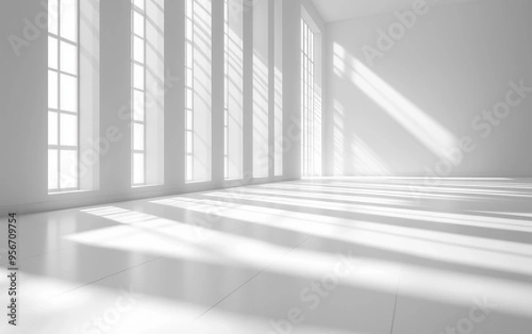 Fototapeta Minimalist Abstract White Background with Soft Shadows and Light Reflections, Ideal for Product Display or Advertising Backdrop in a Studio Setting