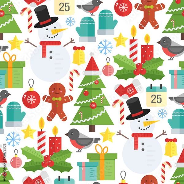 Fototapeta Christmas background, vector seamless pattern with christmas ele