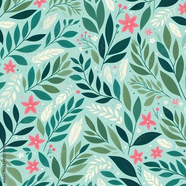 Fototapeta Floral seamless pattern with flowers and leaves Decorative vector pattern abstract background