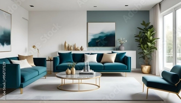 Fototapeta Photo interior modern design room 3d illustration