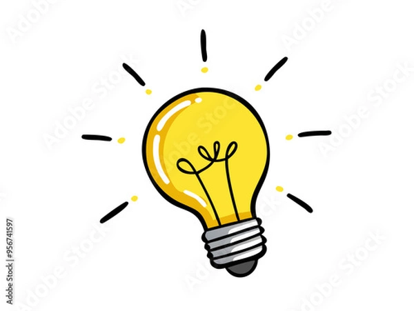 Fototapeta Bright idea icon : Illustration of a glowing yellow light bulb Symbol of creativity, inspiration. For use in presenting marketing materials to present creative ideas and new ideas.	