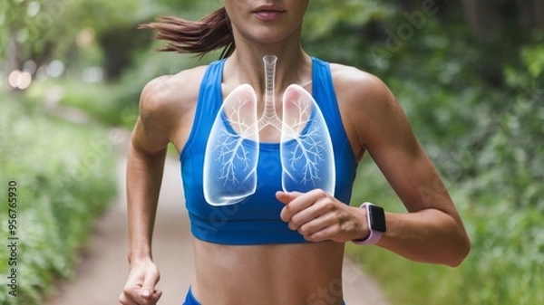 Fototapeta Runner with Visualization of Lungs