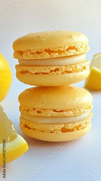 Fototapeta Lemon macarons with lemon slices, fresh and zesty, offering a vibrant and refreshing smartphone background.