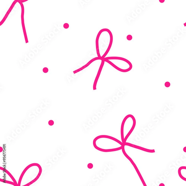 Obraz Seamless fashionable pattern with pink bows and polka dots on a white background.