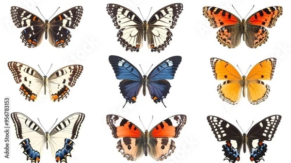 Fototapeta Detailed Colorful Butterfly Species on Minimalist White Background