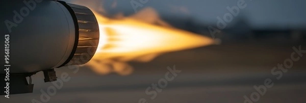 Fototapeta A close-up of the intense afterburner flame of a jet engine, highlighting the sheer power and energy being expelled.