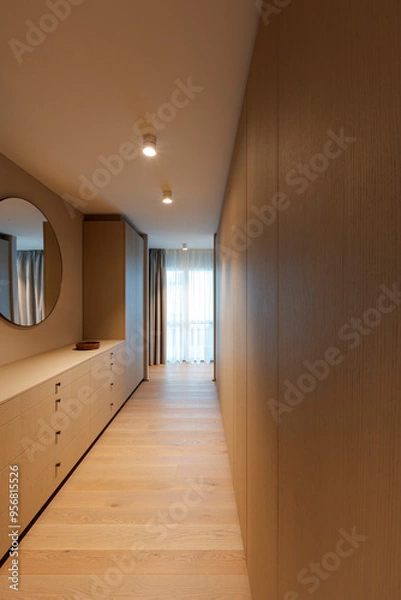 Fototapeta Long closet with closets on the left and right