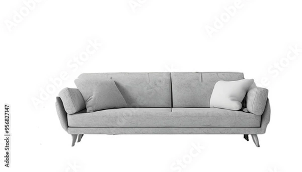 Fototapeta Home interior with gray sofa and white wall mock up, Scandinavian style, 3d render