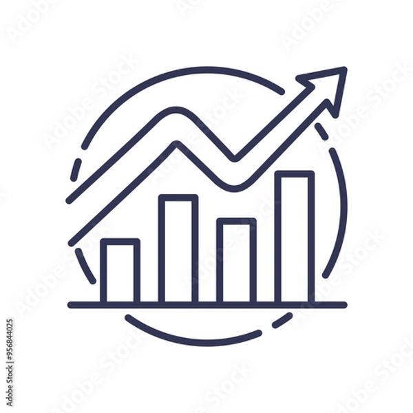 Obraz Bar chart with upward arrow symbolizing growth and performance improvement.