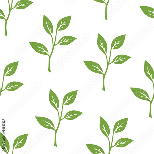 Fototapeta green leaves vector pattern background. Green tea leaf seamless pattern. tea leaves pattern background. seamless patterns with green leaves of tea.