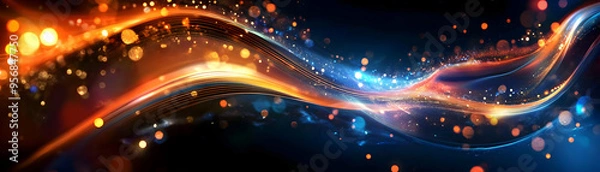 Fototapeta Glossy E Learning Experience concept as A glossy abstract digital art scene representing the immersive experience of e learning with vibrant swirling lines and glowing elements ideal for educational b