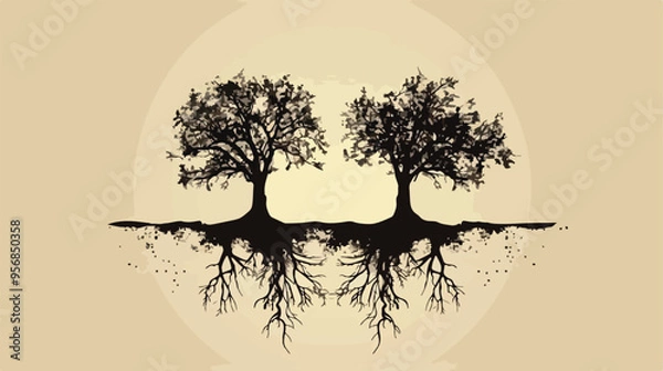 Obraz Uprooting of Two Trees Illustration