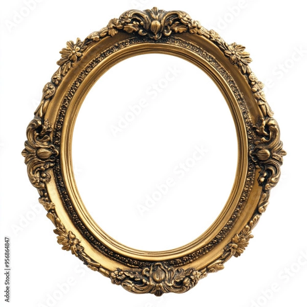 Fototapeta Empty gold ornate picture frame with white background
